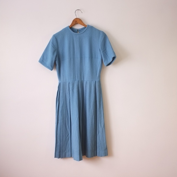 vintage blue wool knit dress | 1950s blue dress - Picture 9 of 15
